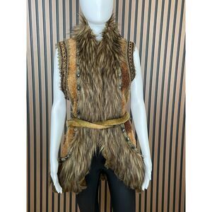 Boston Proper Women's Vest Faux Fur L Brown ASO Phoebe Buffay Friends Boho 90s